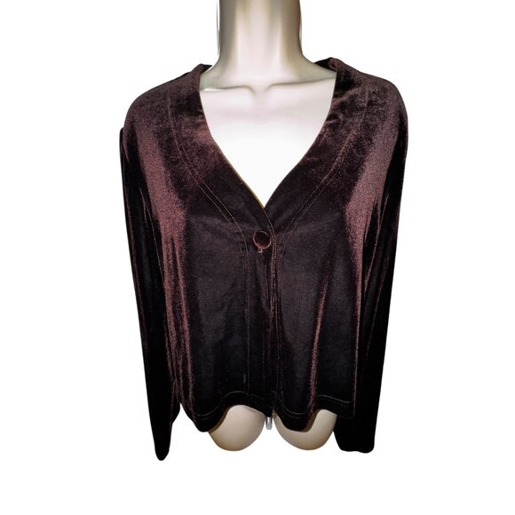 Brown Velvet Long Sleeve Cardigan Jacket Large Classic Goth Luxe Y2K Minimalist - Picture 1 of 7
